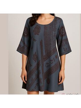 LEOPARDS & ROSES long dress handmade handprinted tribal print 3/4 sleeves sz 2X